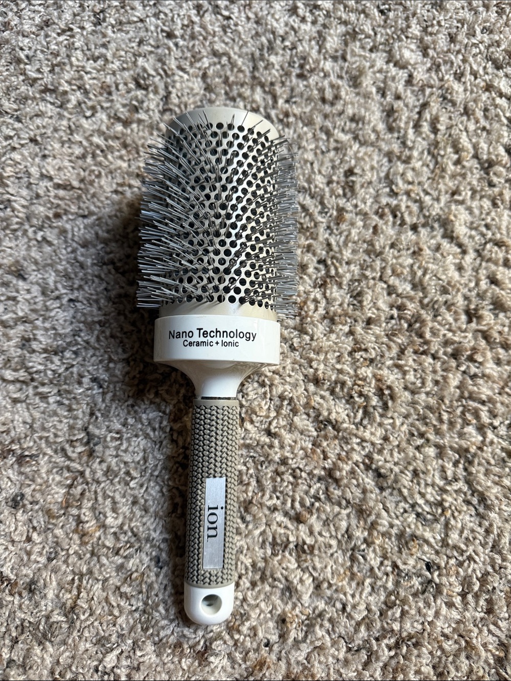 Nano Technology Ceramic + Ionic Round Hair Brush - White/Silver - 2.5”/65 mm
